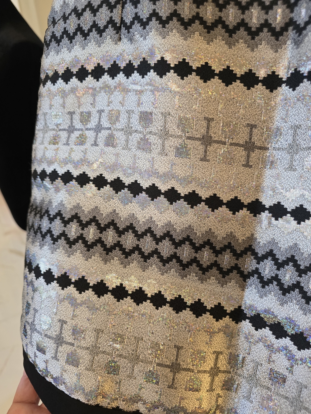 TCEC Silver Sequin Mini Skirt with Black Trim - Picture 3 of 4